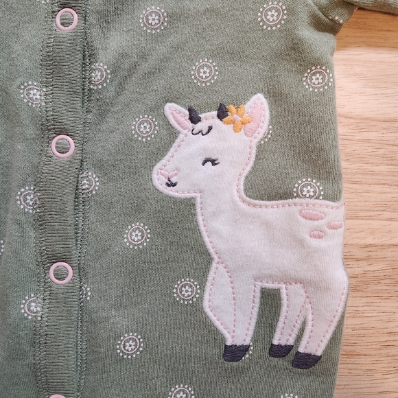 Baby Girl's 3 Month Button-up Footie Pajamas with Cute Animal - Picture 2 of 4